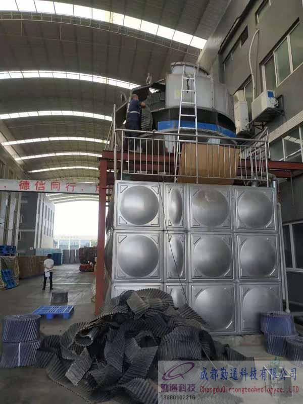 四川簡陽200T圓形冷卻塔布水器及填料更換維修現場
